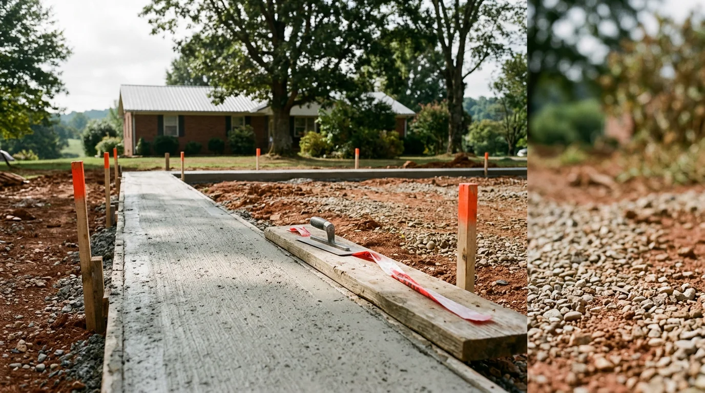 Concrete footer forms set and ready for pour at a building site in Loudon, TN