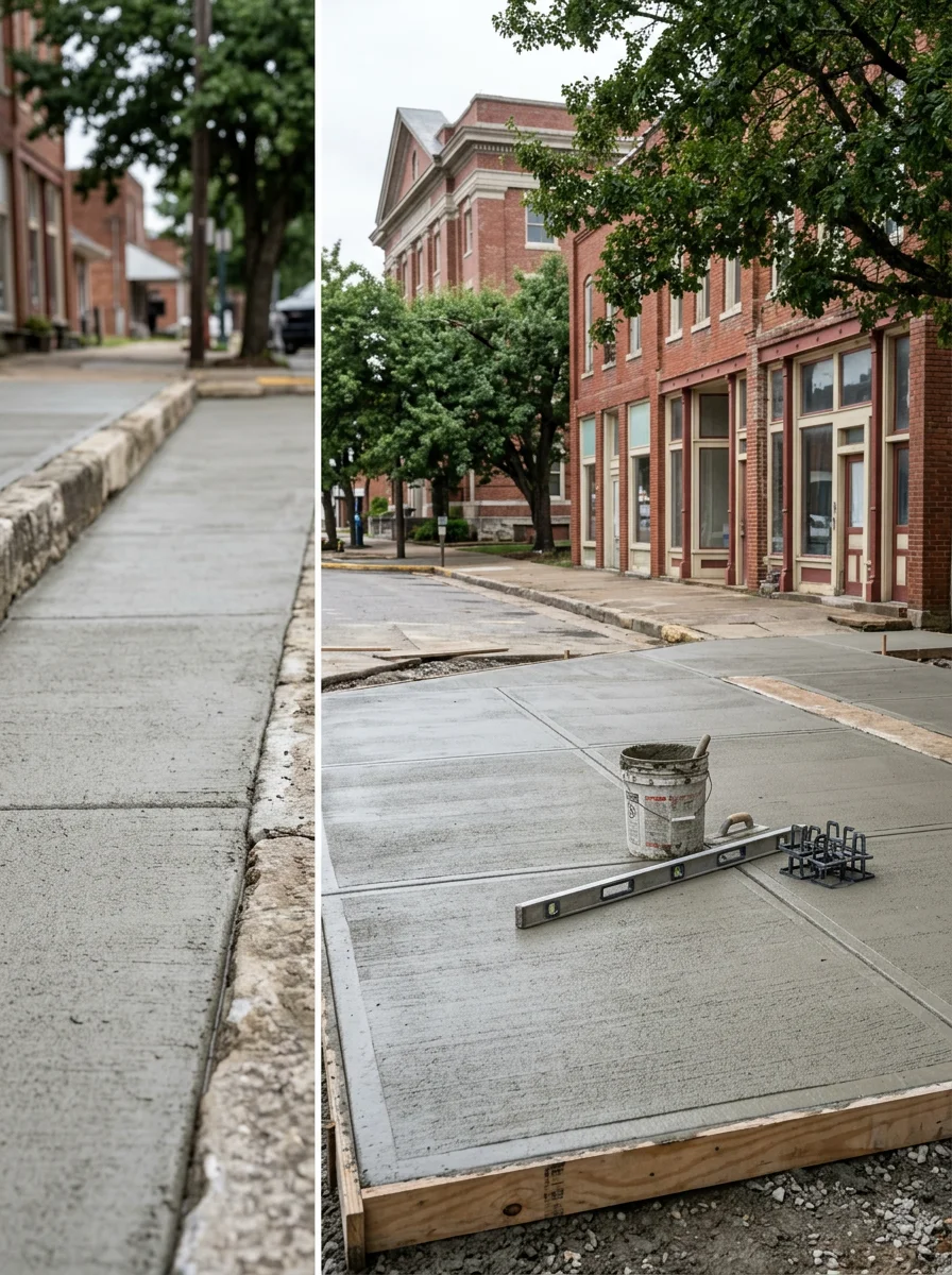 Concrete sidewalk and driveway work near the Grainger County courthouse in Rutledge, Tennessee